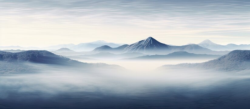 scenic view of Bromo Mountain during misty morning. Creative Banner. Copyspace image
