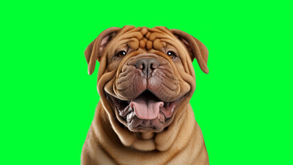 Obraz premium Portrait photo of smiling Shar Pei on green background