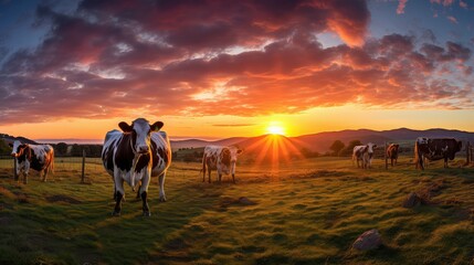 grazing cows sunset