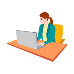 Business woman work at laptop. Vector image