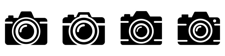 Camera icon. Set of photo camera symbols. Black icon of camera isolated on white