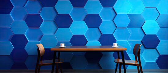 Optical Illusion Cafe Wall Effect Pentagons Light Blue Medium Blue. Creative Banner. Copyspace image