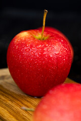 clean wet red apples , close-up