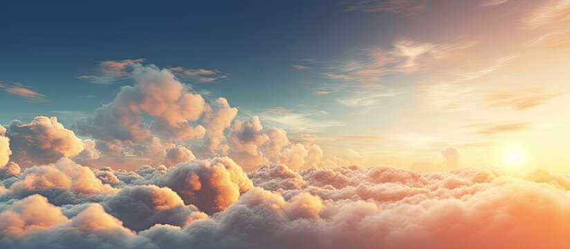 View of the sky with cumulonimbus clouds at sunset. Creative Banner. Copyspace image