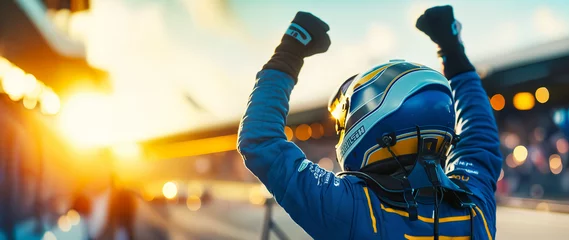 Foto op Plexiglas Race car driver celebrating the win, racing driver celebrating with champagne spray, gran prix.  © Viks_jin