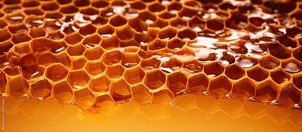 Aufkleber Old honeycomb close up with the remains of honey Beekeeping on the farm Breeding of bees and extraction of honey Selective focus. Creative Banner. Copyspace image