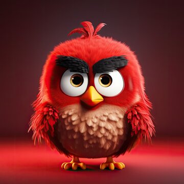 Cute Cartoon Angry Red Bird Character 