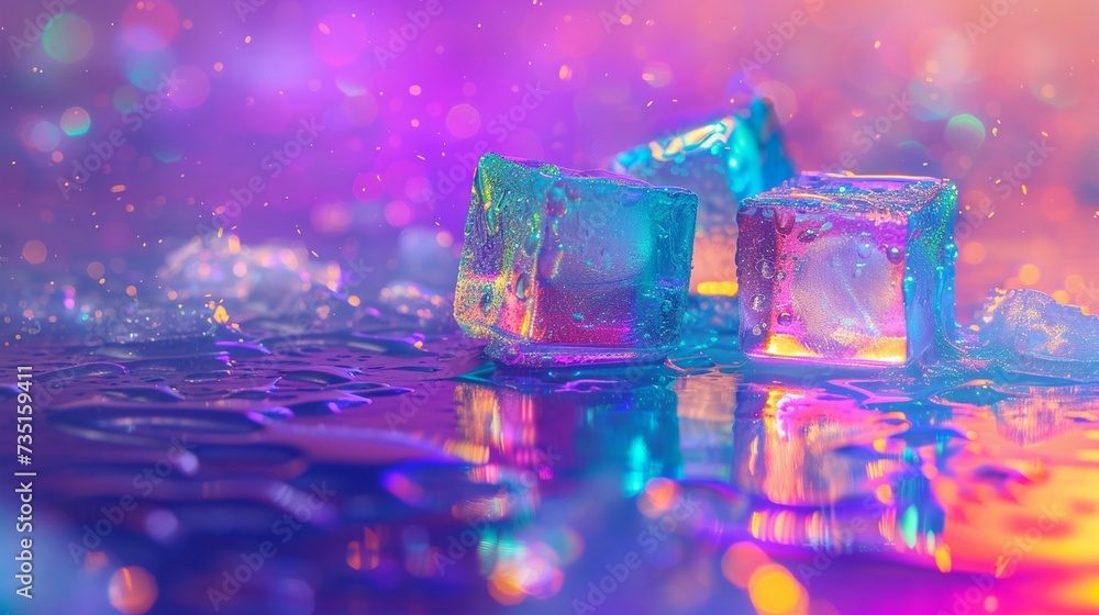 Poster rainbow ice cube background picture, in the style of digital print generated by ai