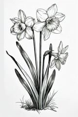 narcissus flower, in the style of victorian-inspired illustrations - obrazy, fototapety, plakaty
