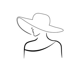 Vector illustration of a silhouette of a girl in a hat.