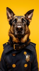 Police Dog in Uniform Stares at Camera