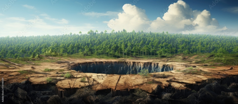 Poster view of the cleared forest a view of the bare earth where there used to be poplar trees planned defo
