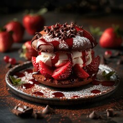 Chocolate cream sandwich with strawberry glaze