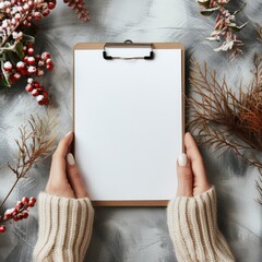 Hand with clipboard with empty paper