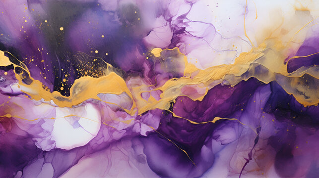 purple and golden, alcohol ink technique, abstract background