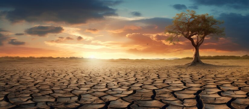 The land is cracked the rain does not fall in season There was a drought due to global warming concept of change and global warming. Creative Banner. Copyspace image © HN Works