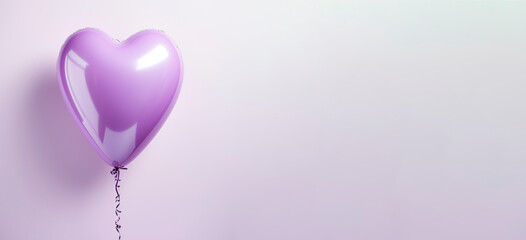 Light purple heart balloon for party and celebration.  Web banner. Wide. Panoramic.with space to copy text.