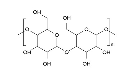 amylose molecule, structural chemical formula, ball-and-stick model, isolated image polysaccharide