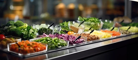 Fotobehang salad bar with vegetables in the restaurant healthy food. Creative Banner. Copyspace image © HN Works