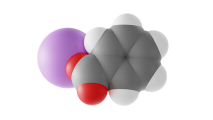 potassium benzoate molecule, food preservative e212, molecular structure, isolated 3d model van der Waals