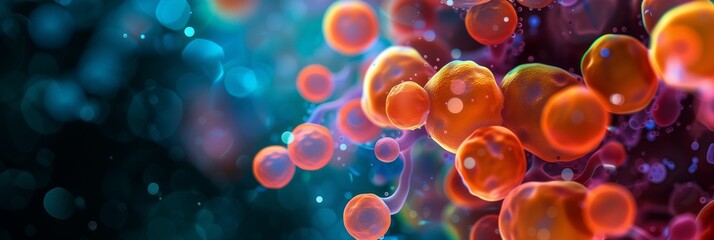 high detail microscopic view of colorful cells, scientific background