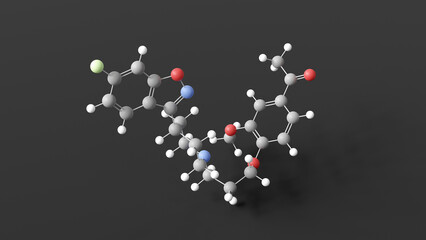 iloperidone molecular structure, atypical antipsychotic, ball and stick 3d model, structural chemical formula with colored atoms