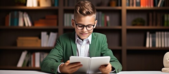 Teacher in computing class assisting teenager with tablet. Creative Banner. Copyspace image