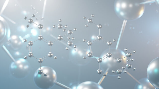 butylated hydroxyanisole molecular structure, 3d model molecule, food, preservative e320, structural chemical formula view from a microscope