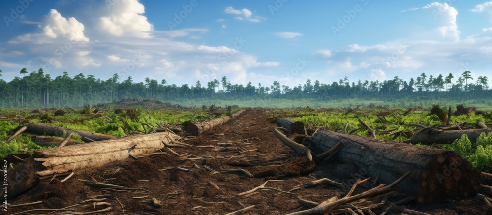 Poster view of the cleared forest a view of the bare earth where there used to be poplar trees planned defo
