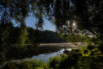 the Neman river at dawn in the autumn season