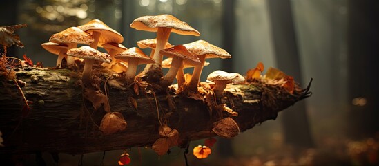 Tree mushrooms that grow very big and eatable. Creative Banner. Copyspace image