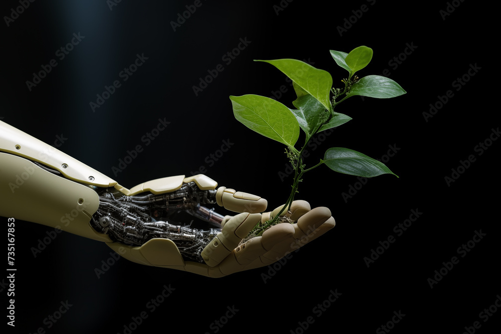 Aufkleber robot arm with a plant. digital transformation in agriculture and smart farming