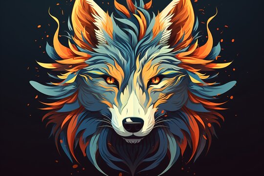 a colorful wolf with orange and blue hair