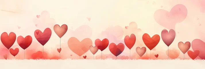 Fotobehang Pink, red hearts banner in watercolor style, love in the air, St Valentines day holiday. © Lion