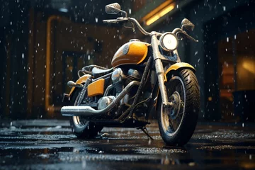 Photo sur Plexiglas Moto a motorcycle parked on a wet street