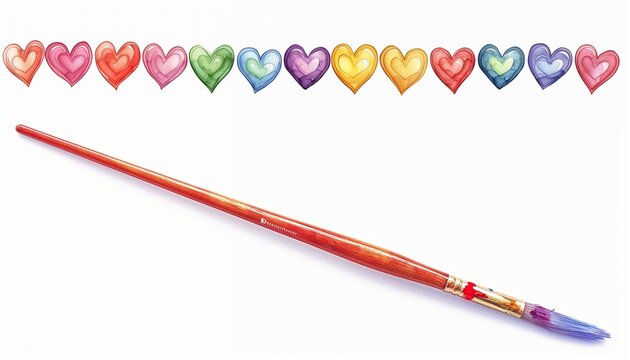 Beautiful paintbrush illustration with vivid color paint stains, white paper sheet background with drawn and painted joyful vibrant vivid colors series of hearts, multicolored romantic lovely painting
