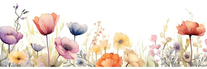 Blooming watercolor flowers for greeting card