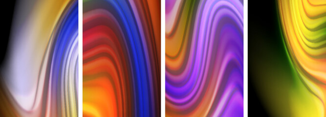 Rainbow color liquid. Wave lines poster set for wallpaper, business card, cover, poster, banner, brochure, header, website