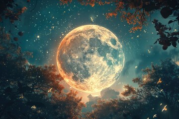 Full moon on sky at night. Background Generative AI