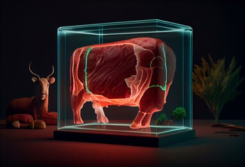 Laboratory grown beef, vegan meat, generative ai art, ethical meat, fake meat, artificial beef, prediction of future of meat