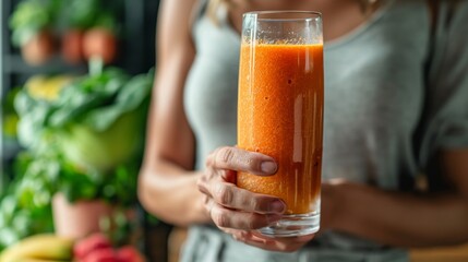 Woman hands hold fruit smoothie