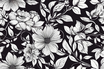 Floral background. Vector seamless background. Minimalistic abstract floral pattern. Black and white. Victorian style. Vector illustration. Abstract floral seamless pattern. Seamless floral art.