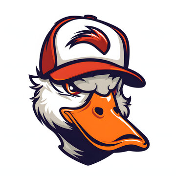 Duck Wearing a Baseball Cap Illustration, Duck Logo Concept 