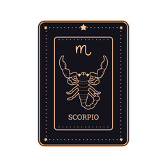 Scorpio horoscope card of twelve zodiac signs, vector illustration isolated.