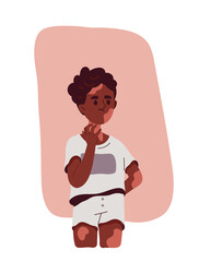 Person with skin disease. Black kid with white spots at skin. Dermatological problems and illness. Poster or banner. Cartoon flat vector illustration isolated on white background