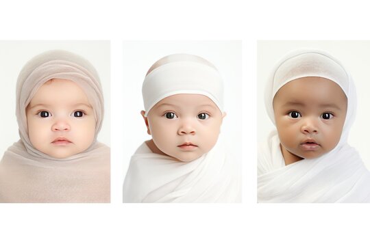 Baby variation in white background. Group of different multiracial children on white background. Ai generated