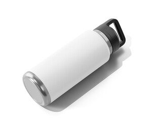Blank White Aluminum Hydro Flask Water Bottle Packaging, Sport Water Bottle Isolated On Transparent Background, Prepared For Mockup, 3D Render.