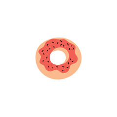 Donut with pink glaze simple icon, cartoon vector illustration isolated.