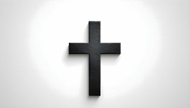 image of a black cross of Jesus Christ on a white background. Easter holiday