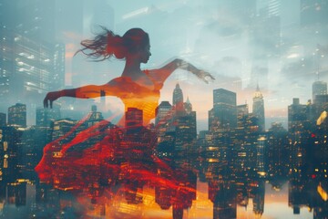 Double exposure: a dancer in city